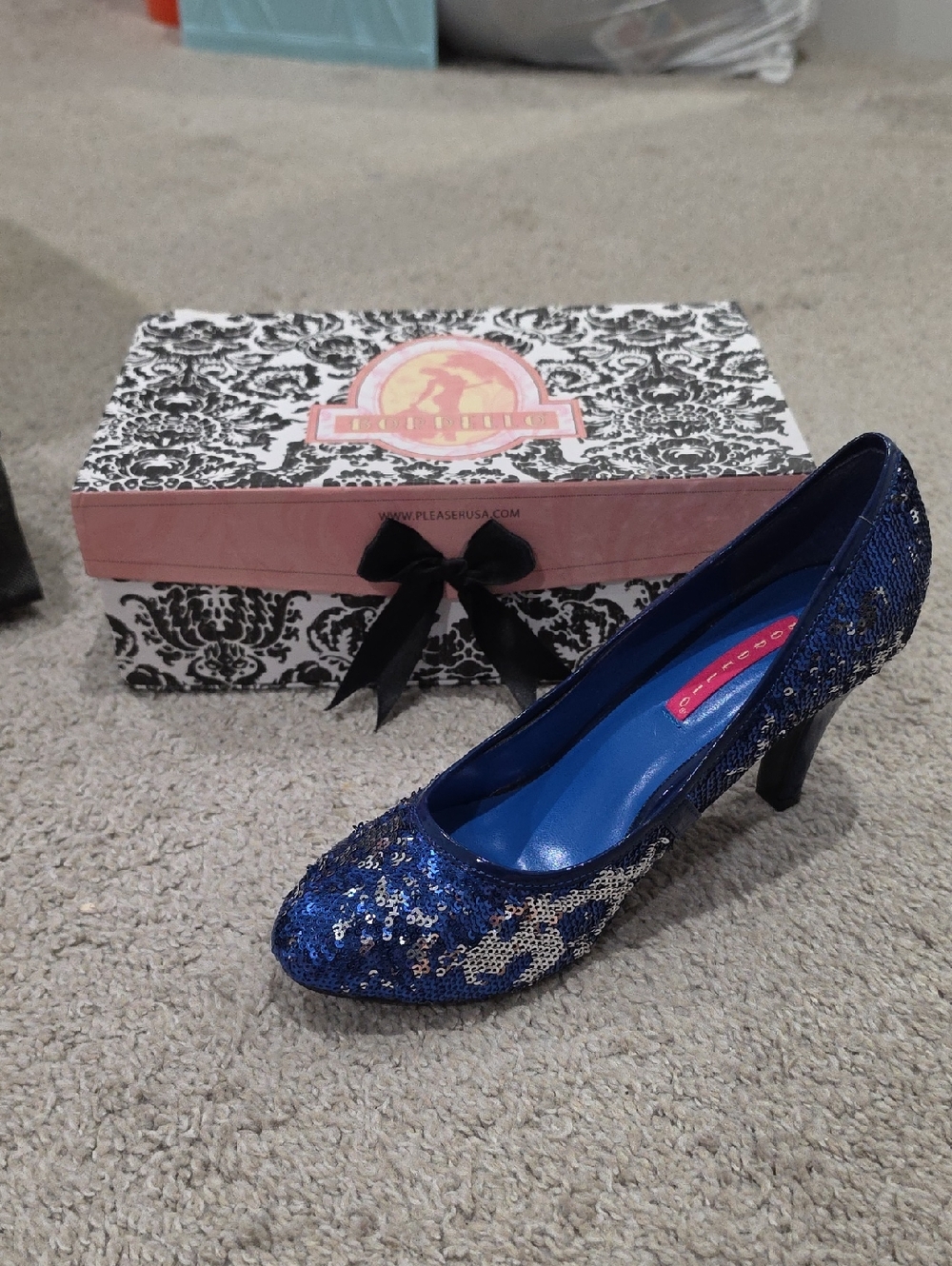 Bordello Blue Sequin Mid-Heel Pumps